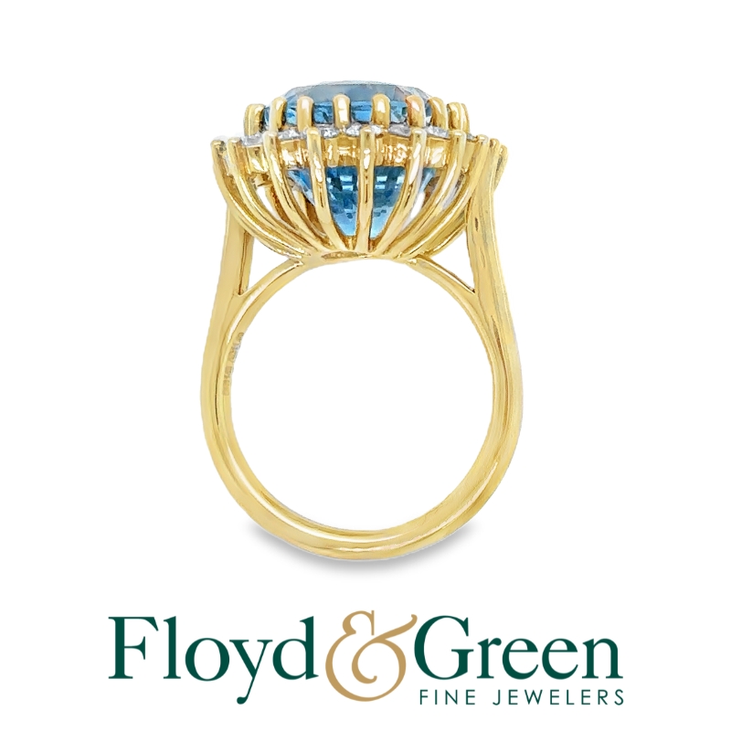 Aquamarine & Diamond Halo Ring