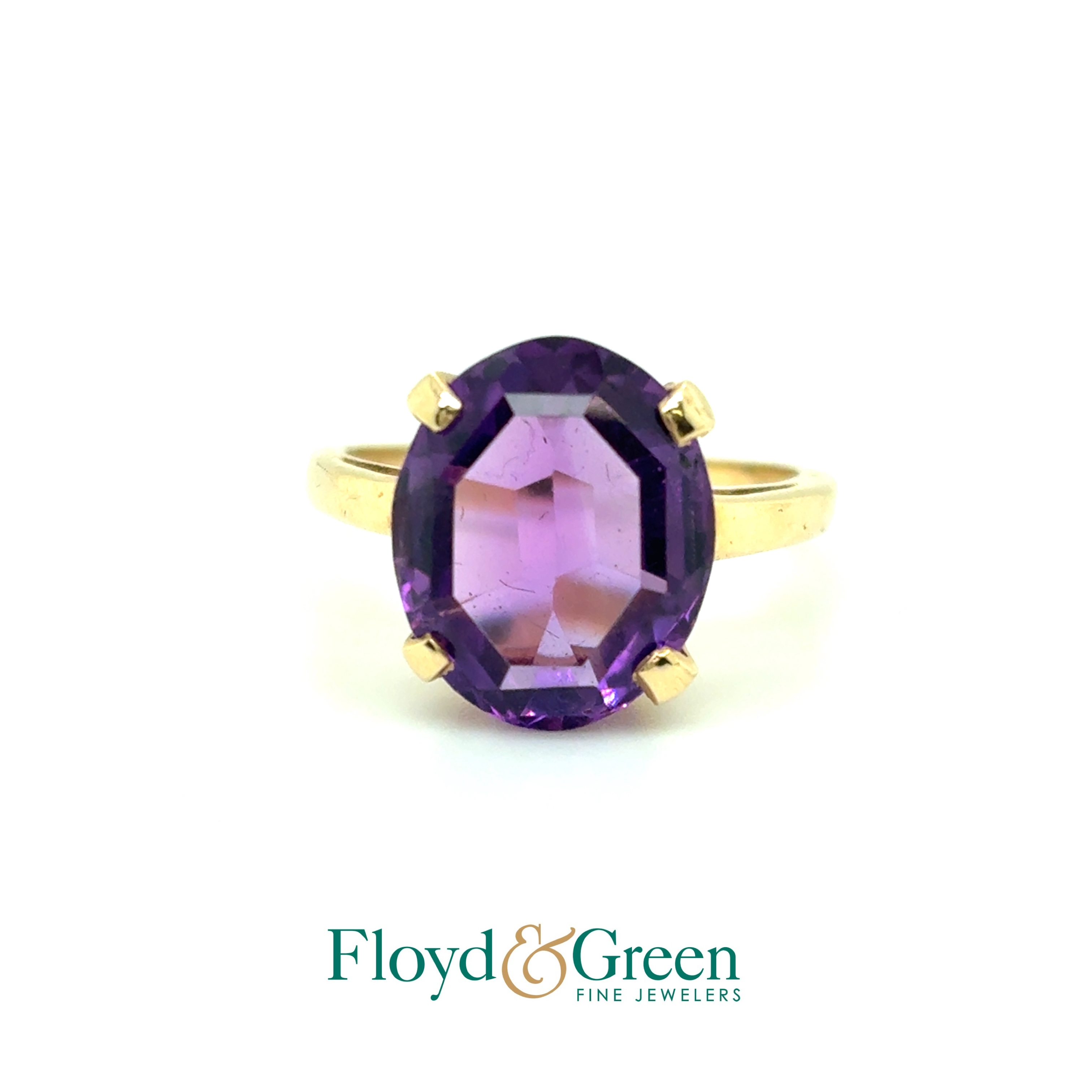 14KY Oval Amethyst Ring, Size 5, 3.7g