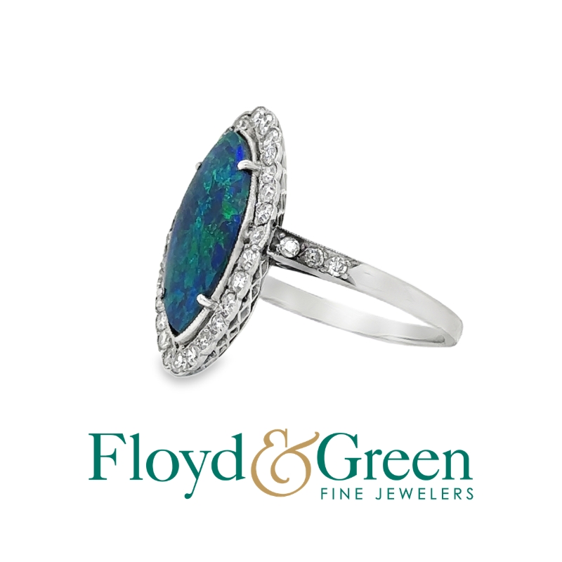 Art Deco Australian Black Opal Ring