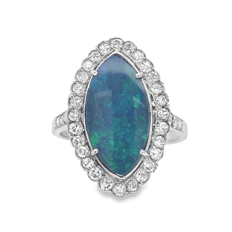 Art Deco Australian Black Opal Ring