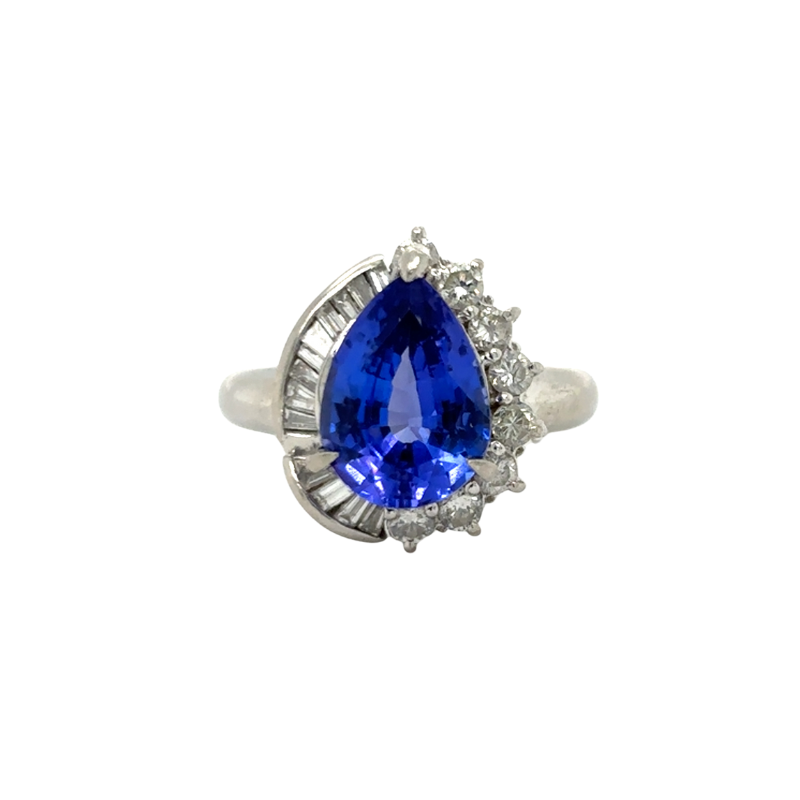 PLAT Pear Tanzanite 3.74ct & Dia .58ctw Ring Size 6.5