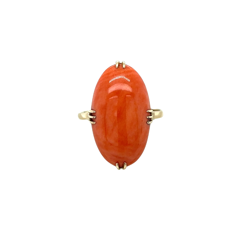 18KY Oval Coral 11.99ct Victorian Ring Circa 1890s Size 9.5