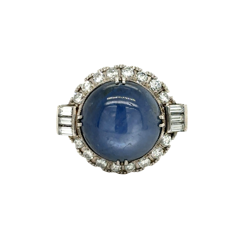 PLAT Star Sapphire 12.00CT and Dia 1.00ctw Art Deco Ring Circa 1930s Size 6