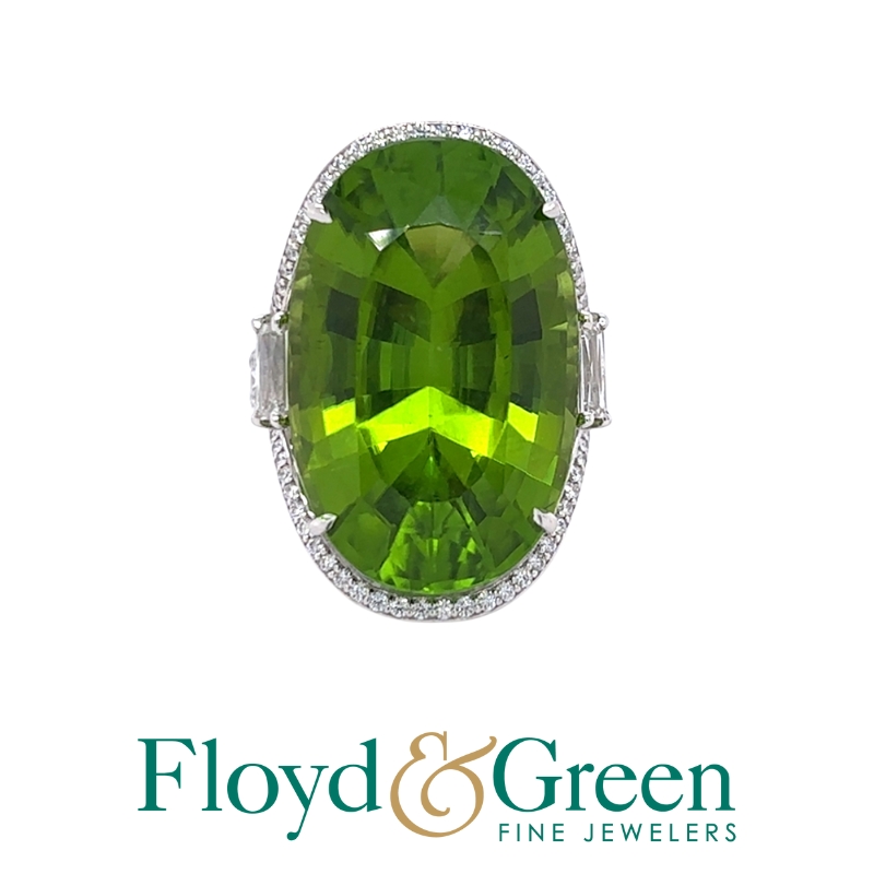 Peridot & Diamond Halo Ring