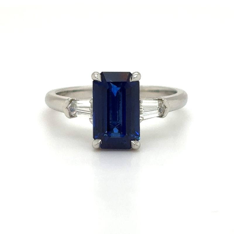 PLAT Emerald Cut Sapphire 3.06ct and Dia .37ctw Ring Size 6.5