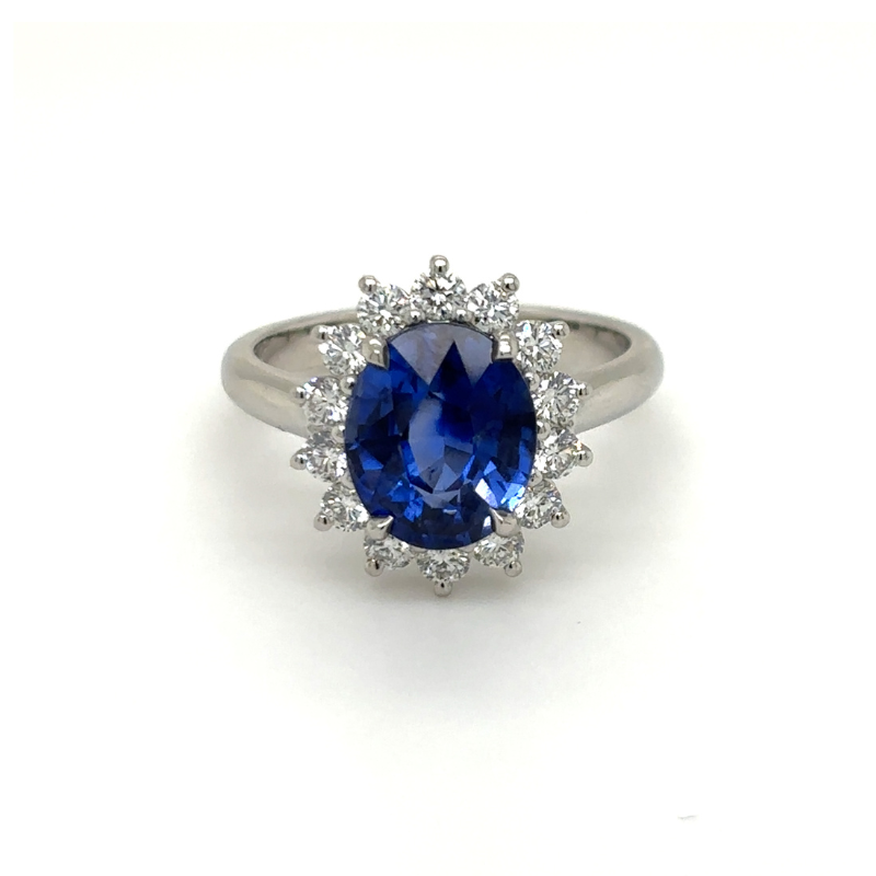 PLAT Oval Sapphire 3.41ct and Dia .62ctw G-H/VS Ring Size 6.5