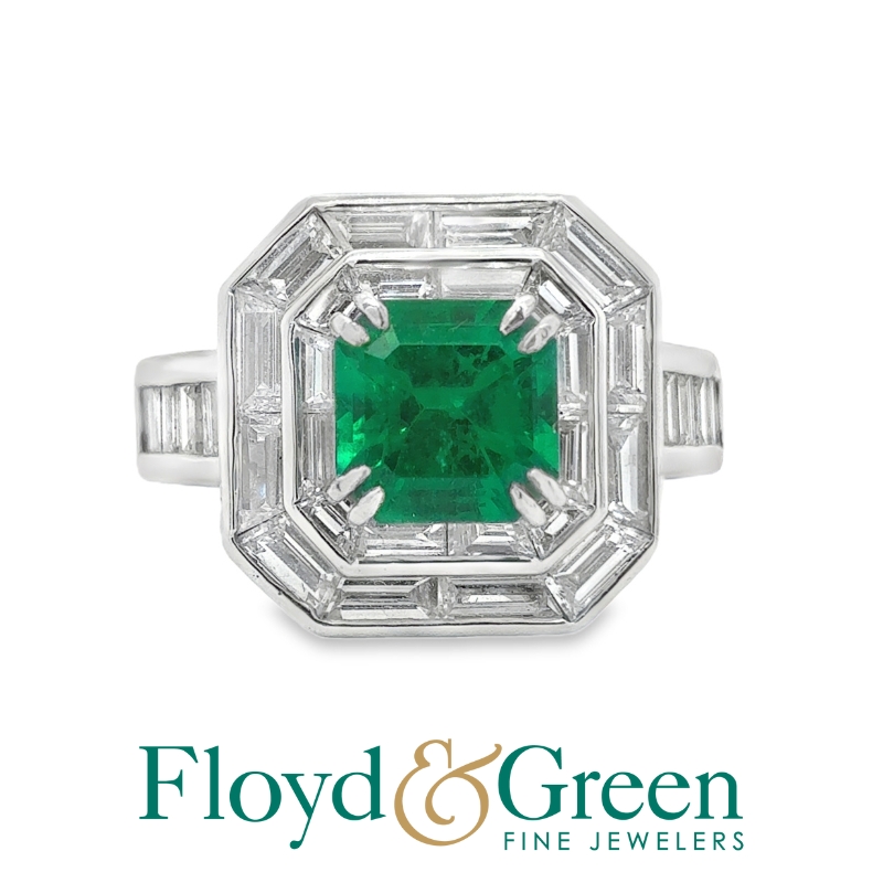 Emerald & Diamond Halo Ring