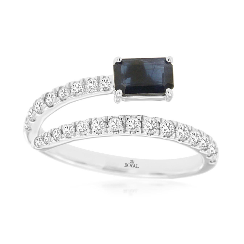 14KW Emerald Cut Sapphire .70CT and Diamond .43ctw G-H SI1 Bypass Ring Size 7