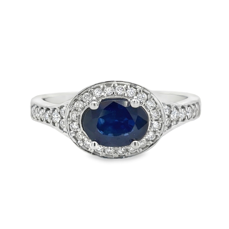 East to West Sapphire and Diamond Ring