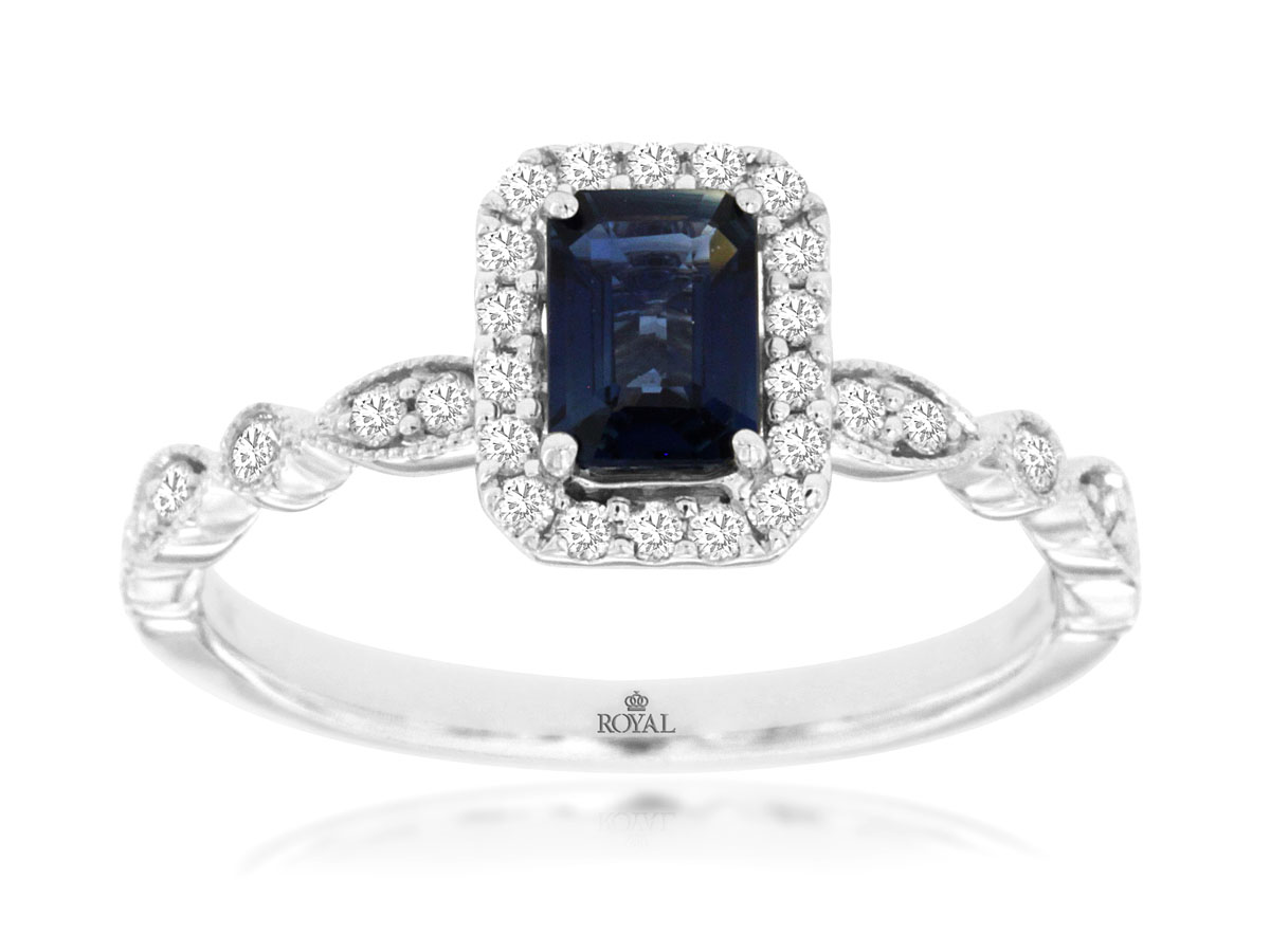 SAPPHIRE AND DIAMOND HALO RING