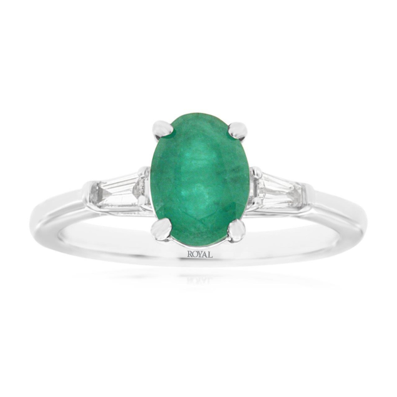 14KW Oval Emerald 1.10CT and Diamond .11ctw G-H SI1 Ring Size 7