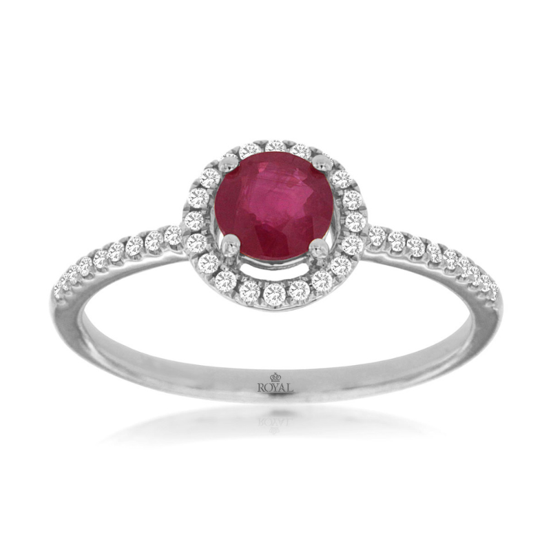 14KW Ruby .47CT w/ Dia Halo .14ctw G-H SI1 Ring Size 7