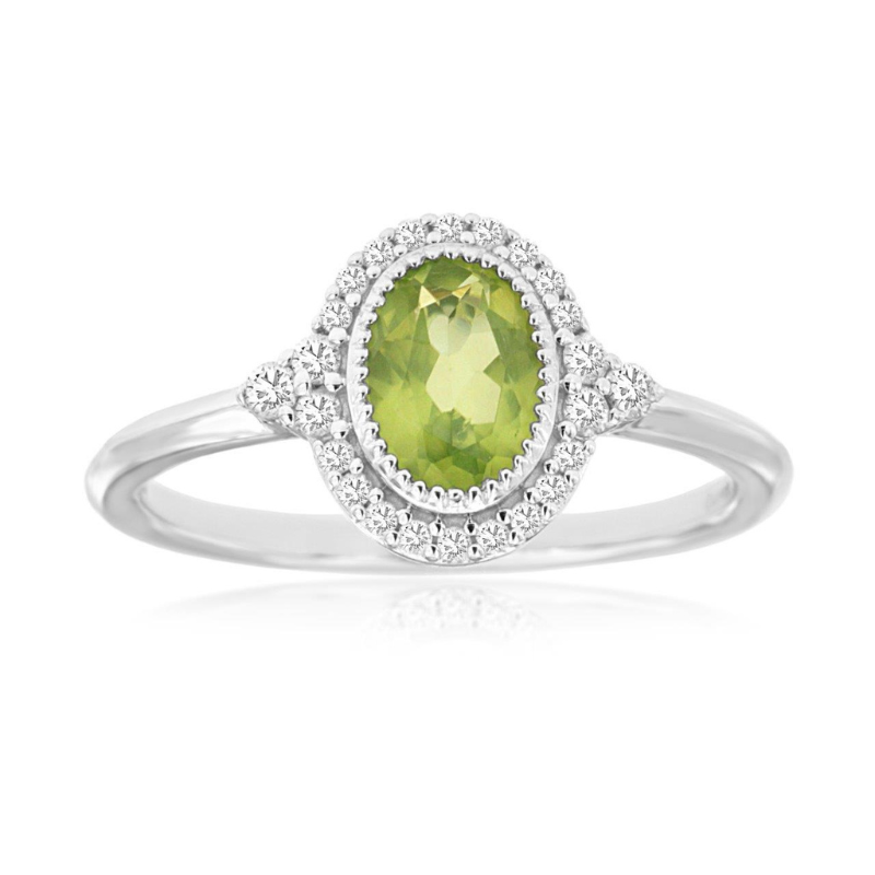 14KW Oval Peridot .78CT w/ Dia Halo .16ctw G-H SI1 Ring Size 7