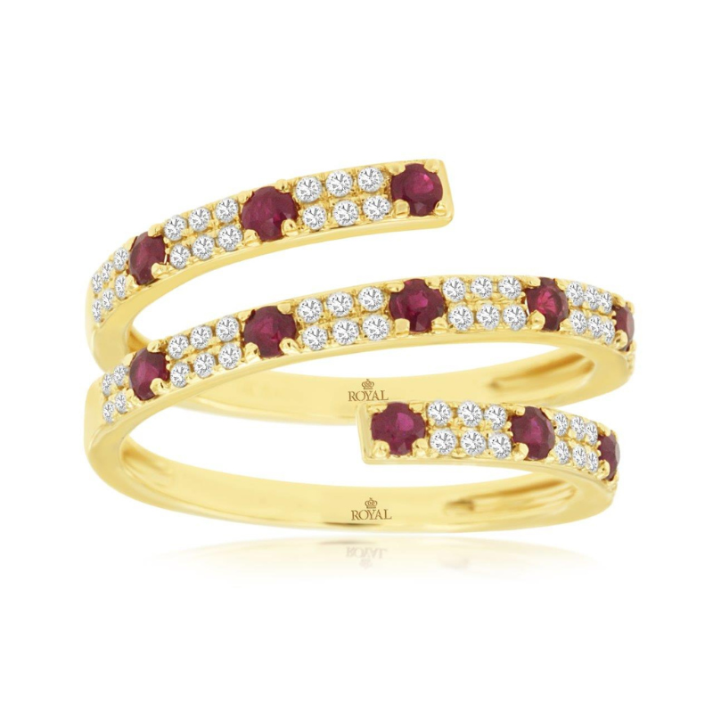 14KY Ruby .53ctw and Dia .35ctw G-H SI1 Sprial Ring Size 7