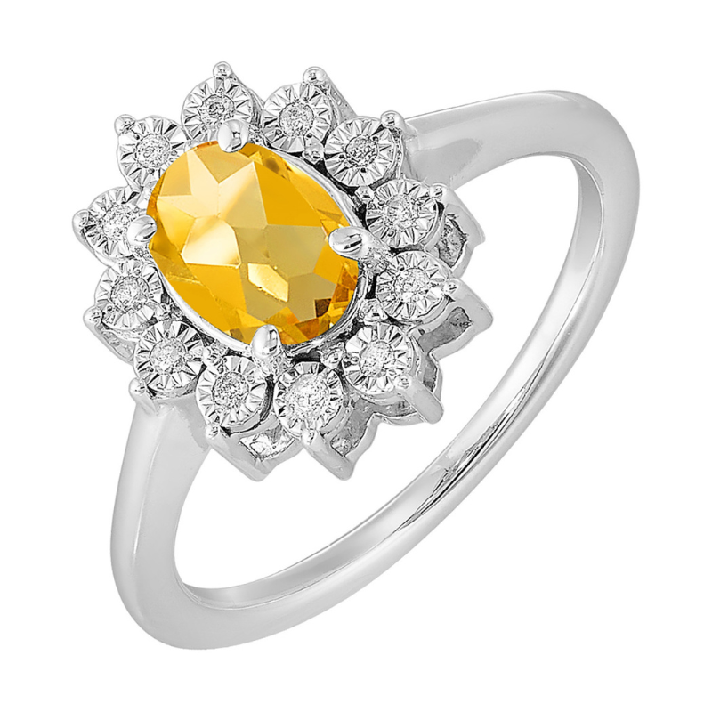 SS November BStone Ring Oval 1ct w/ Dia .05ctw H-I I1 Size 7