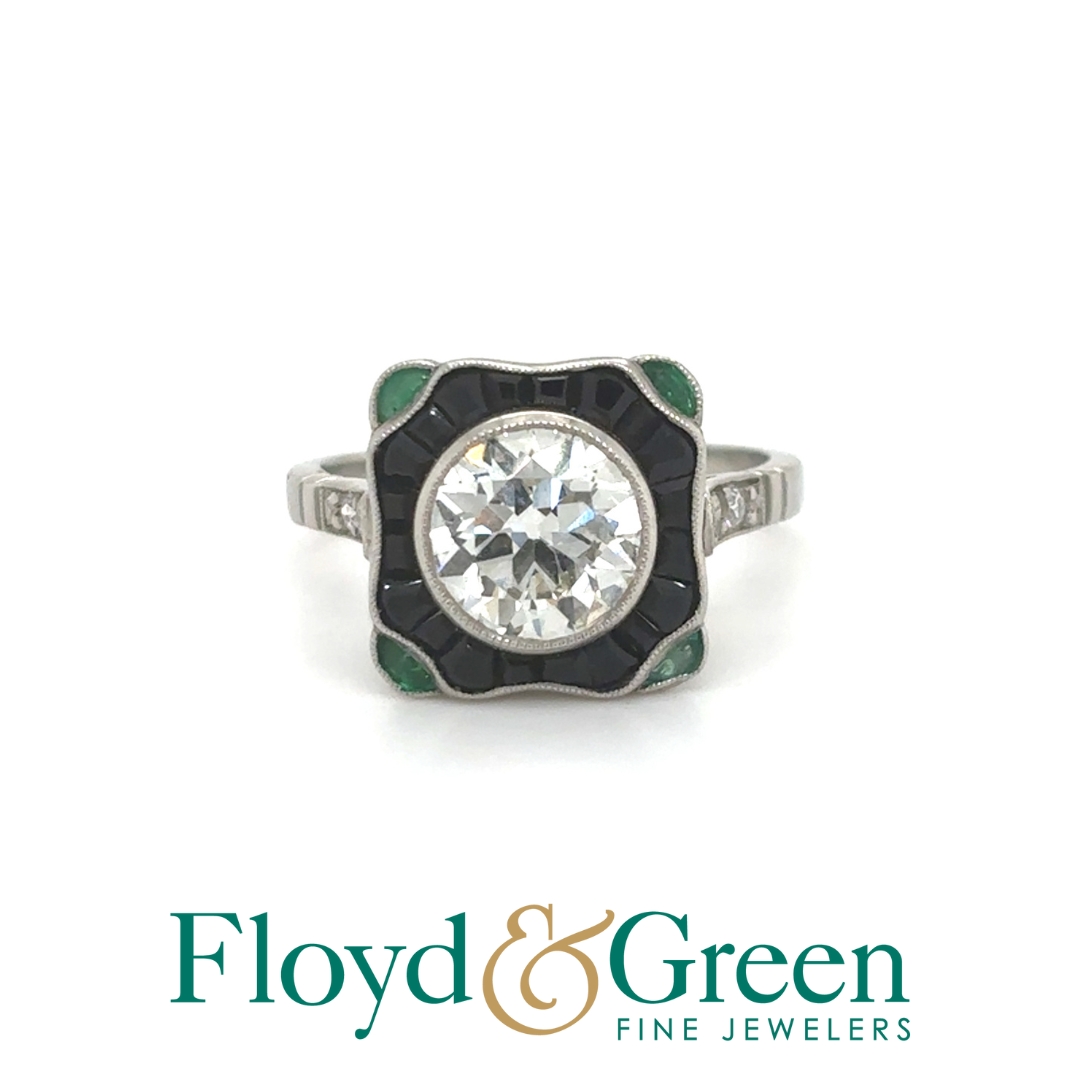 Diamond, Onyx, & Emerald Ring
