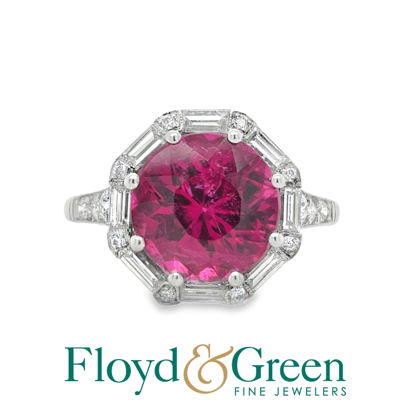 Pink Tourmaline & Diamond Halo Ring