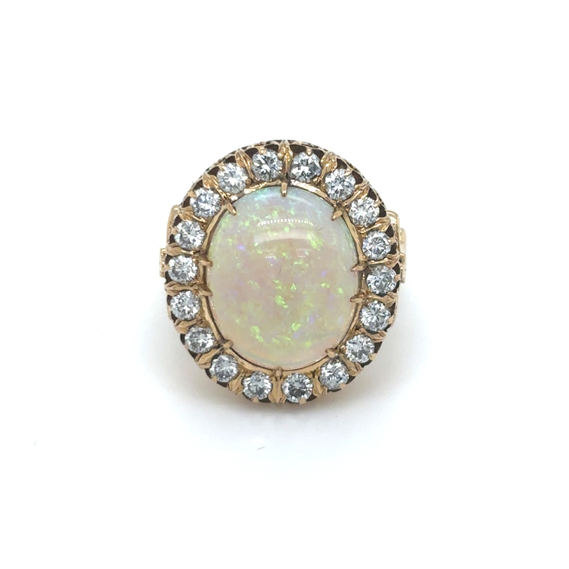 14K Yellow Gold Opal with Diamond Halo Ring