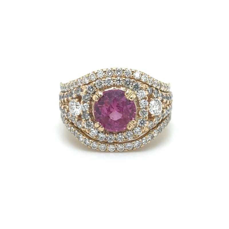 14K Yellow Gold Pink Sapphire and Diamond Ring Set