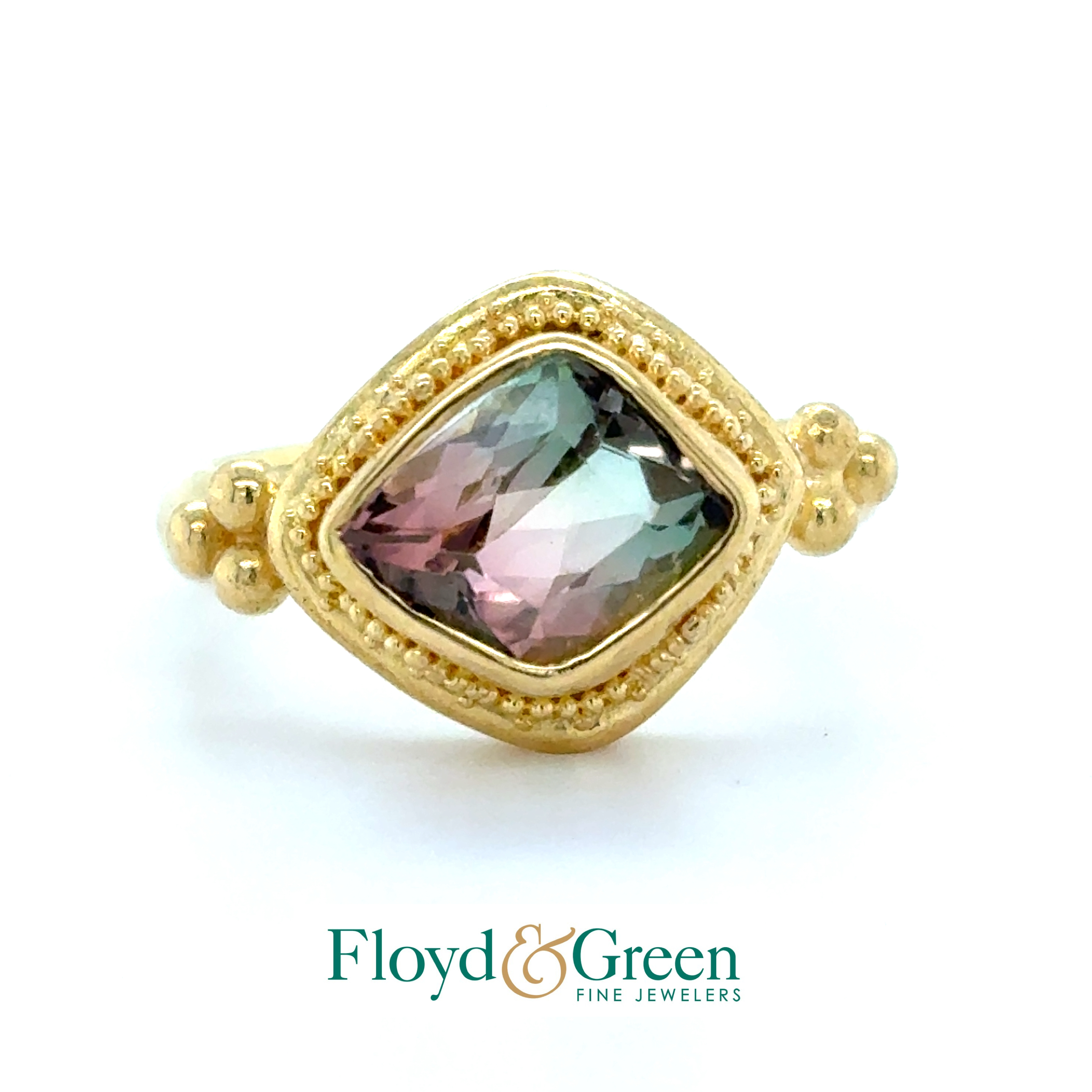 18KY Luna Felix Goldsmith Bi-Color Tourmaline Ring, 1 Fancy Shaped, 2.25ct, Slightly Pink to Green, Size 4.75