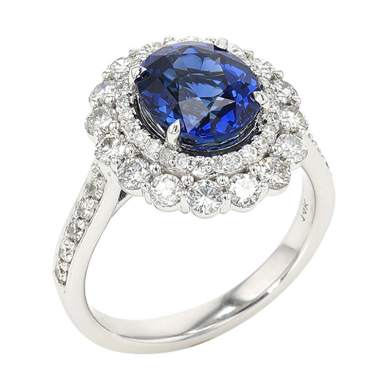 14KW Oval Sapphire 3.35ct w/ Dia Halo 1ctw H-I SI Ring Size 6.5