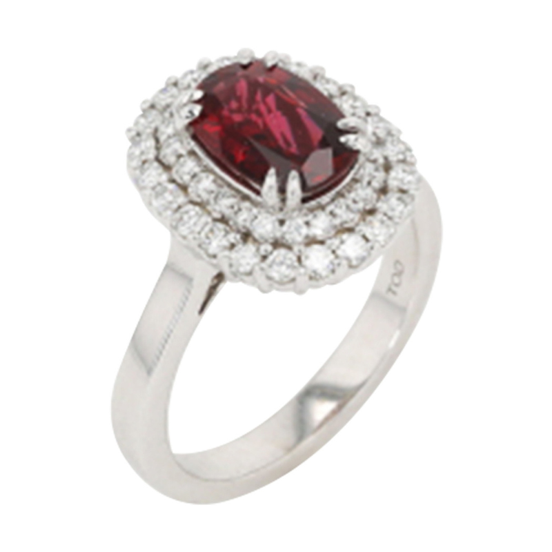 14KW Oval Ruby 1.75ct w/ Double Dia Halo .50ctw H-I SI1 Ring Size 6.5