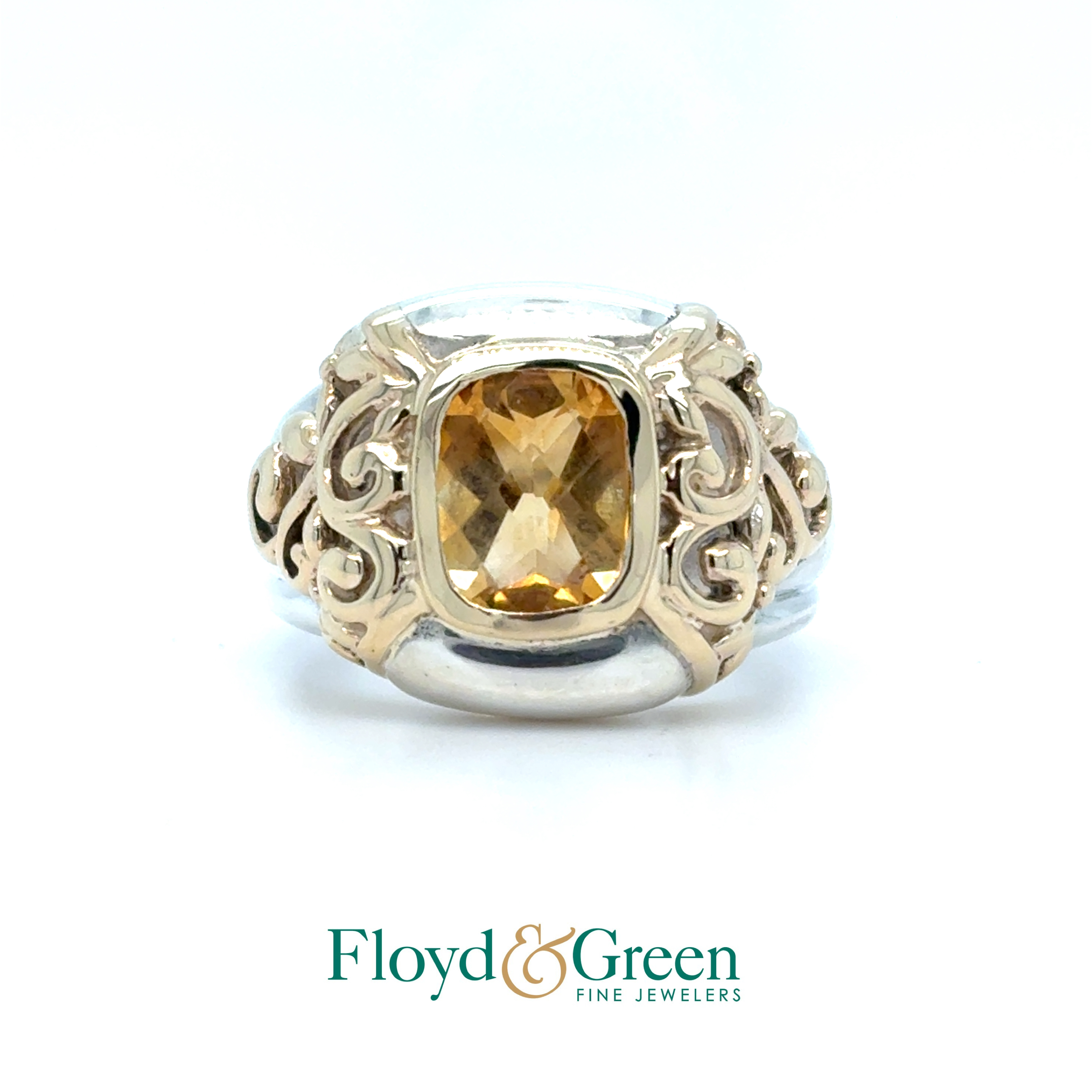 Sterling Silver & 14KY Citrine Ring, Size 7, 11.9g