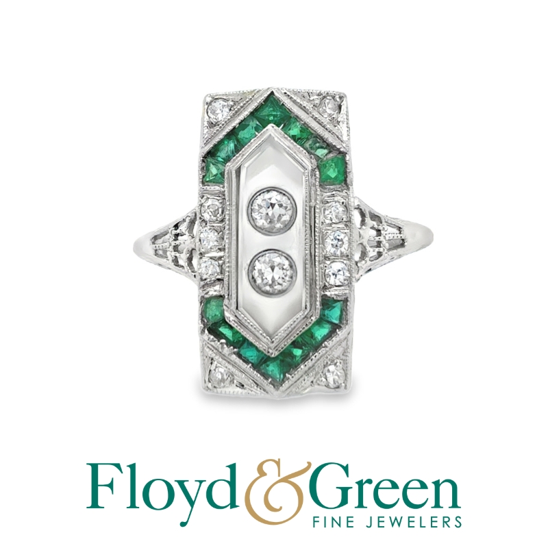 14KW Dia .40ctw and Emerald Art Deco Ring Size 6.25 Circa 1930's