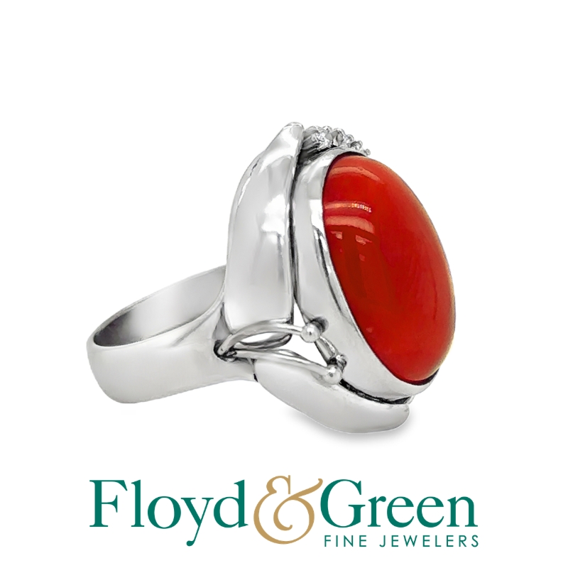 Red Coral & Diamond Ring