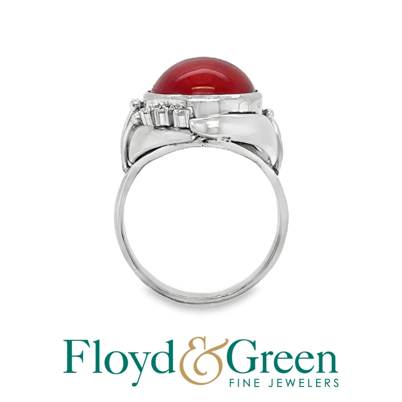 Red Coral & Diamond Ring