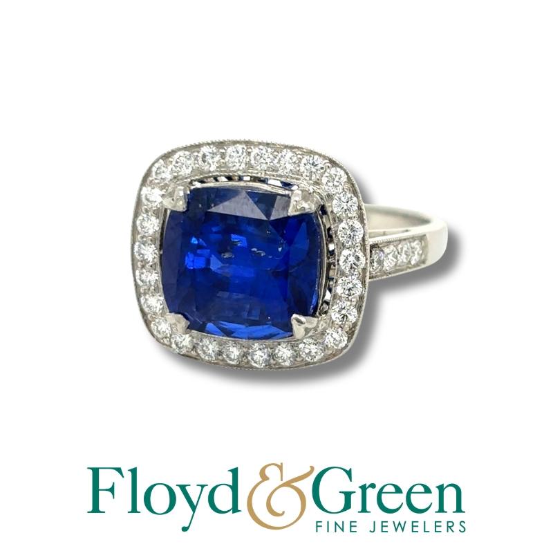Sri Lanka Sapphire & Diamond Halo Ring