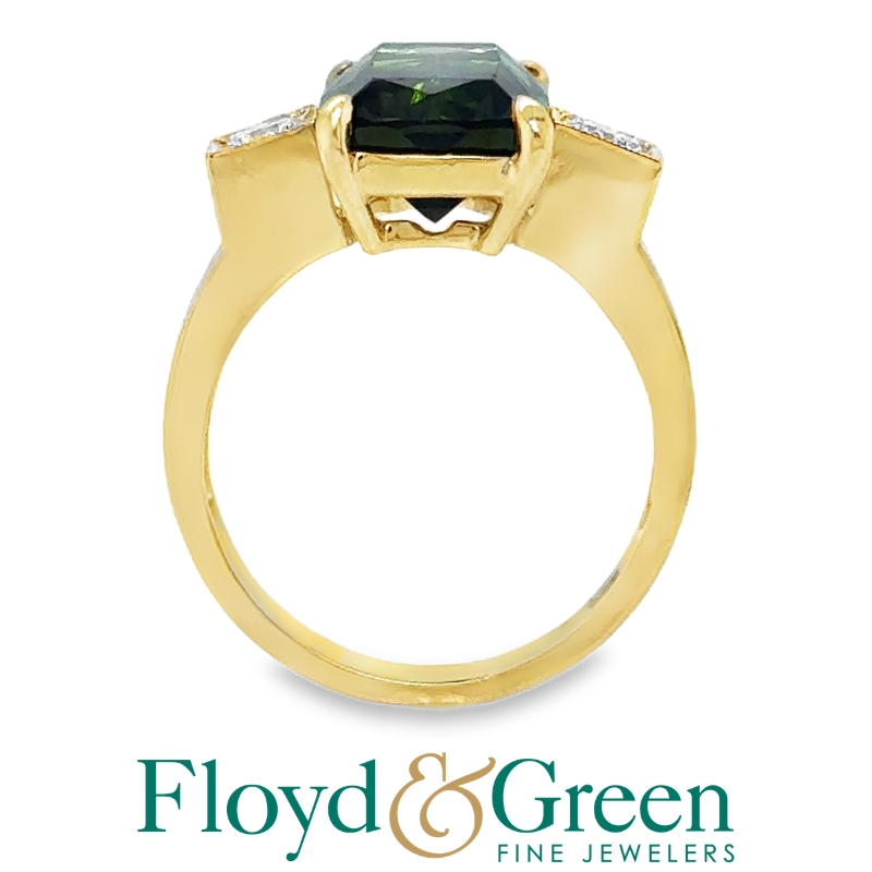 3 Stone Green Tourmaline & Diamond Ring