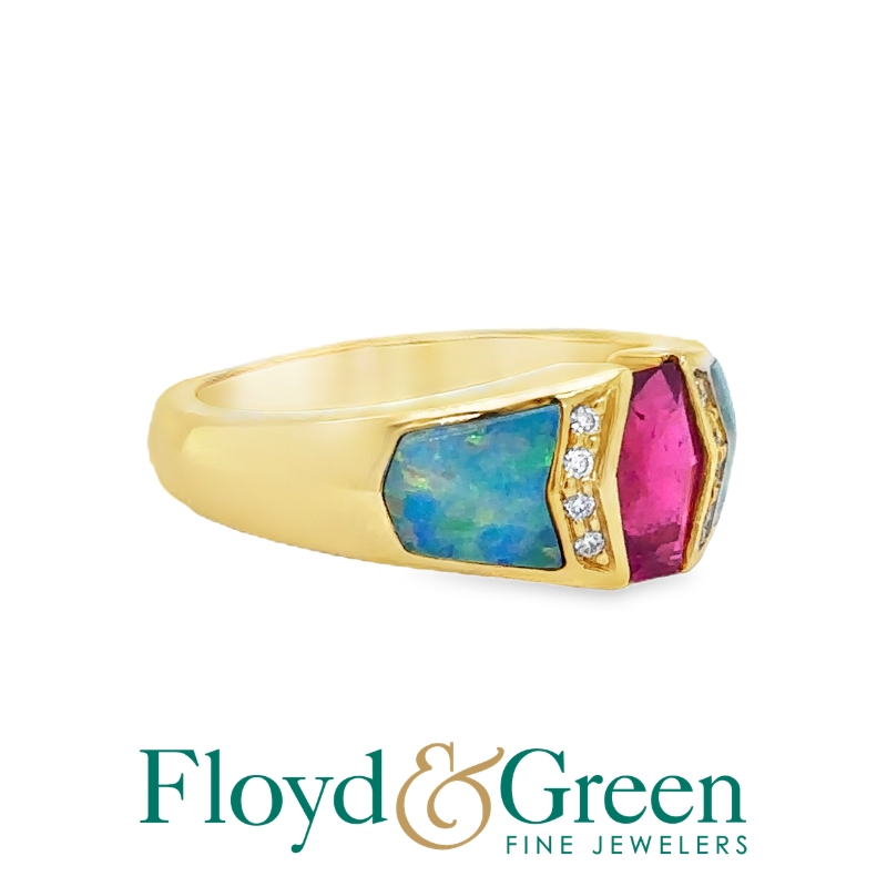 Kabana Pink Tourmaline, Opal, & Diamond Ring