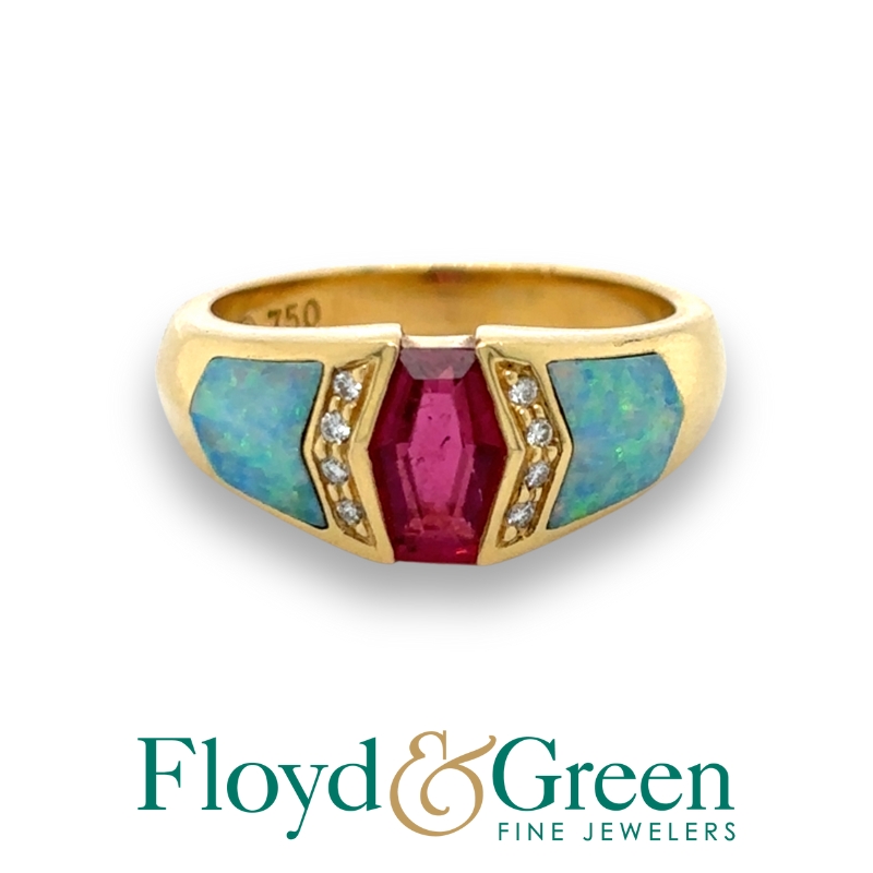 Kabana Pink Tourmaline, Opal, & Diamond Ring