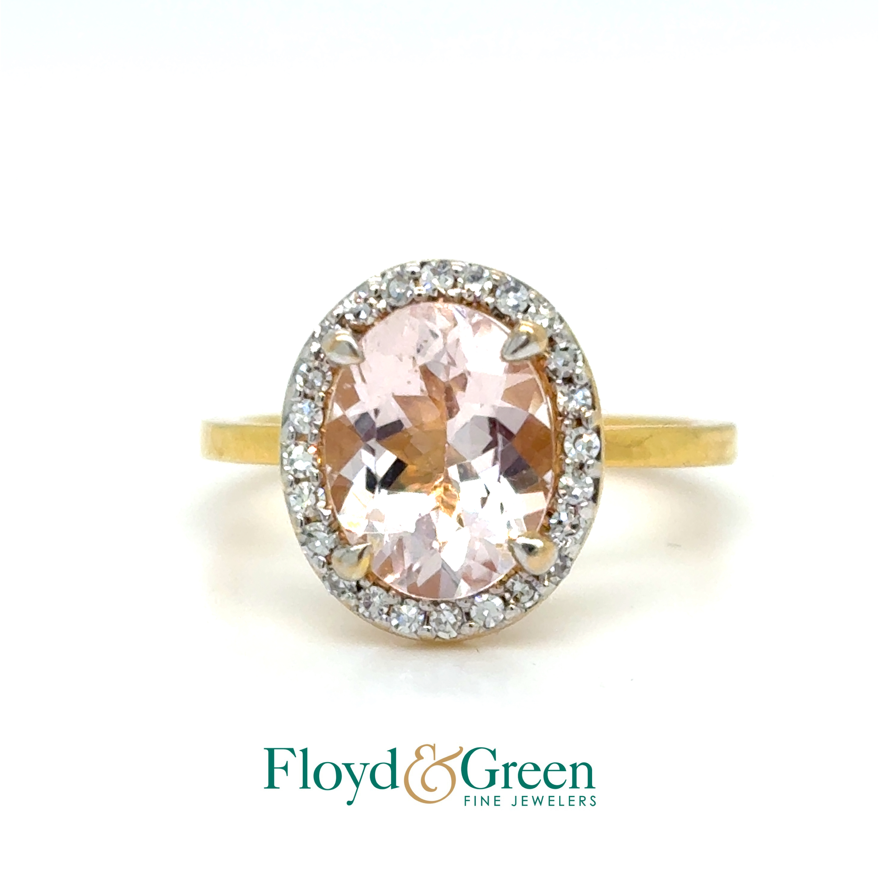 14K Two-tone Diamond & Gosherite Ring, Oval Gosherite, 1.29ct, 22 Single-cut Diamonds, 0.11ct, G VS1, Size 4.75