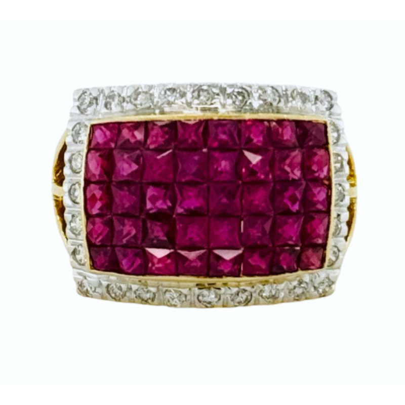 14KY Invisible set Ruby 2.80ctw w/ Dia .21ctw Ring Size 7