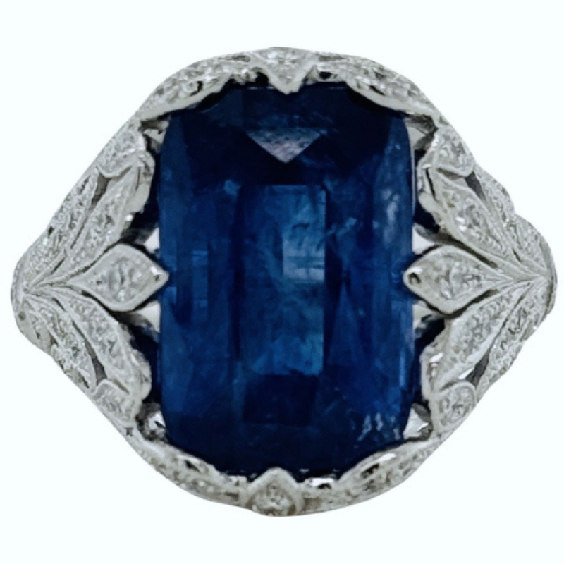 PL Cushion Sapphire 10.66ct GIA CERT w/ Dia .64ctw F-G VS Ring Size 6.5