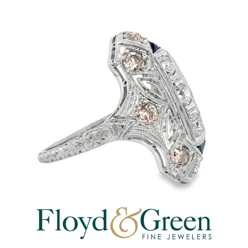 Art Deco Diamond & Synthetic Sapphire Ring