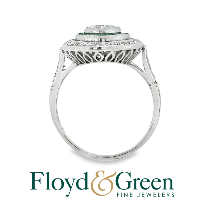 Marquise Diamond & Emerald Double Halo Ring