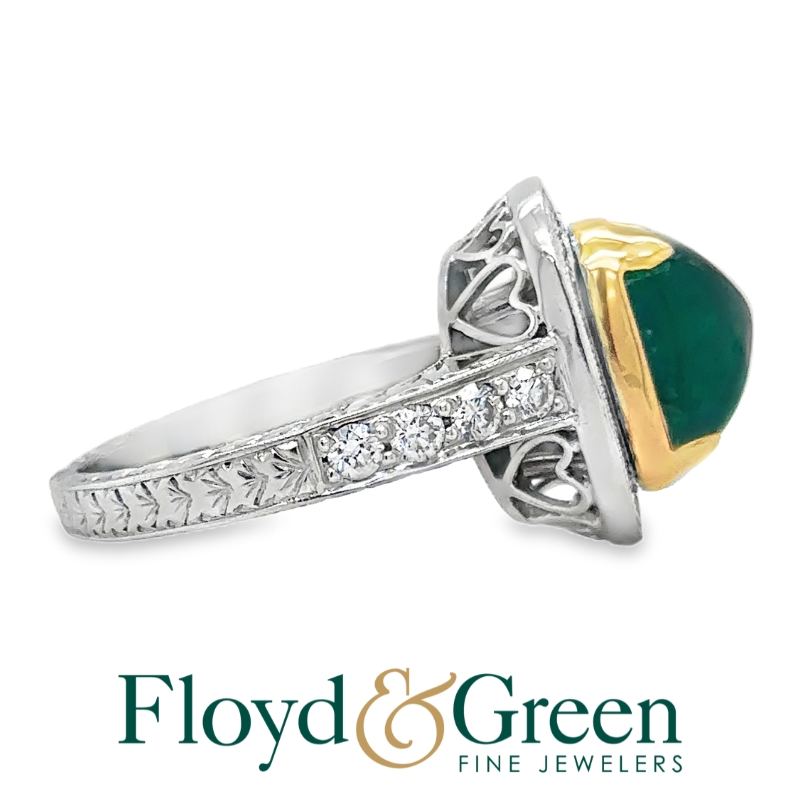 Emerald & Diamond Halo Ring
