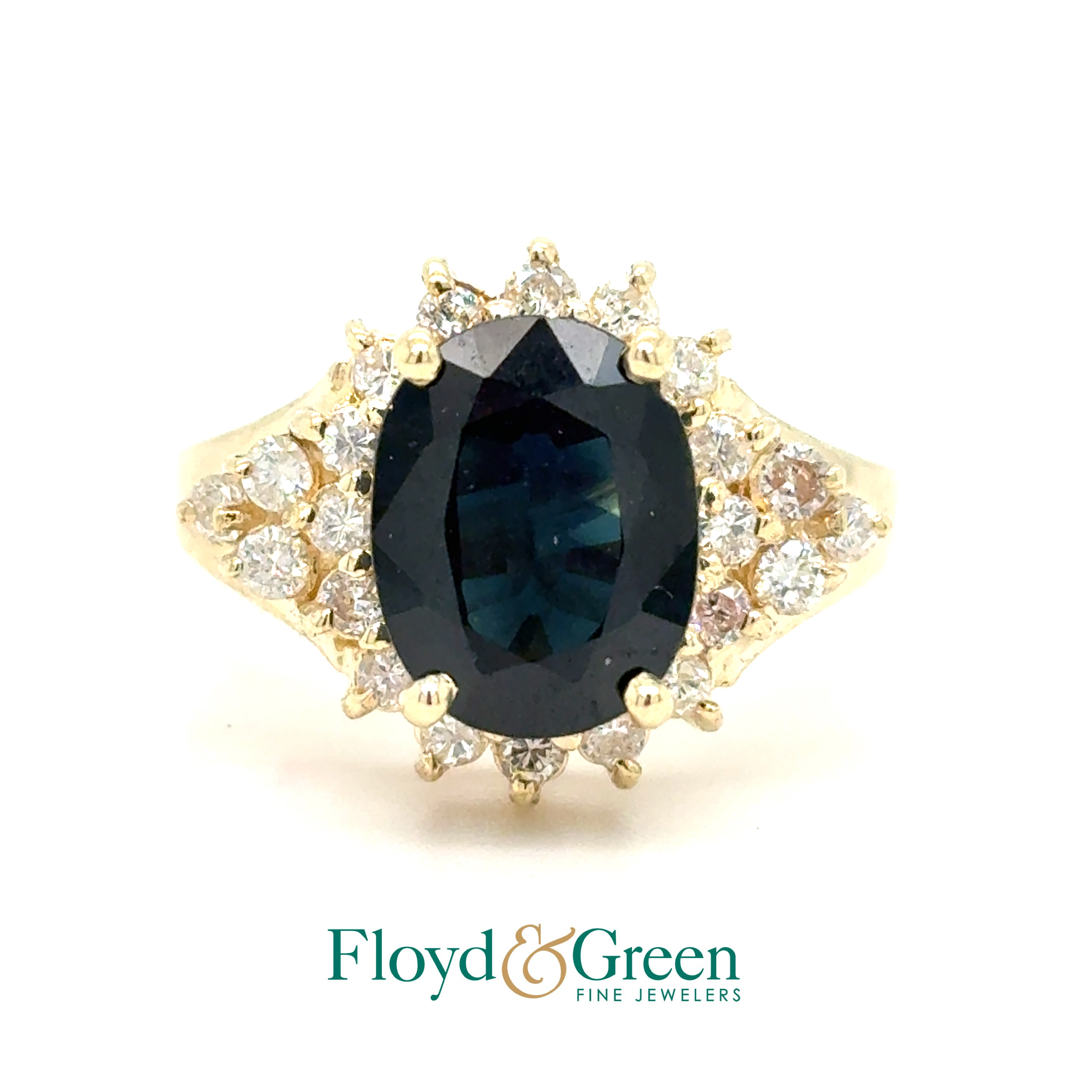 14KY Diamond & Sapphire Ring, 1 Oval Sapphire, 2.61ct, 22 Rd Dia, 0.51ct, J SI2-I1, Size 7