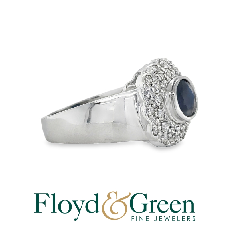 14KW Sapphire and Diamond Ring, 1 Oval Sapphire, 1.33ct, 32 Rd Dia, 0.86ct, G-H SI2-I1, Size 8.75