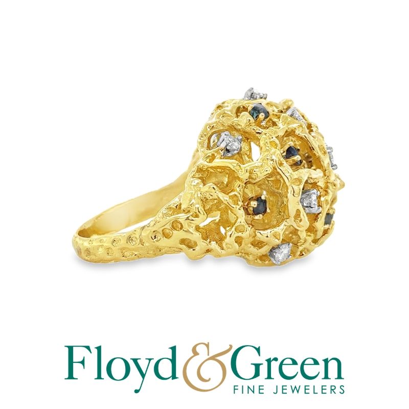 14K Two-Tone Diamond & Sapphire Ring, 8 Rd Diamonds, 0.56ct, H VS1, 8 Rd Sapphires, 0.81ct, Size 7.5