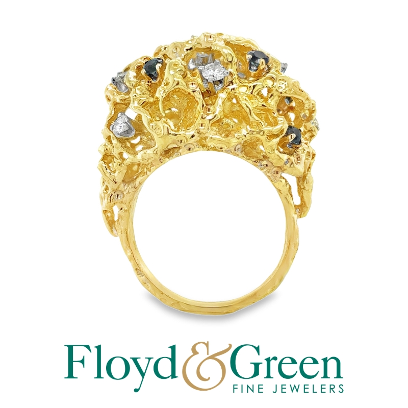 14K Two-Tone Diamond & Sapphire Ring, 8 Rd Diamonds, 0.56ct, H VS1, 8 Rd Sapphires, 0.81ct, Size 7.5