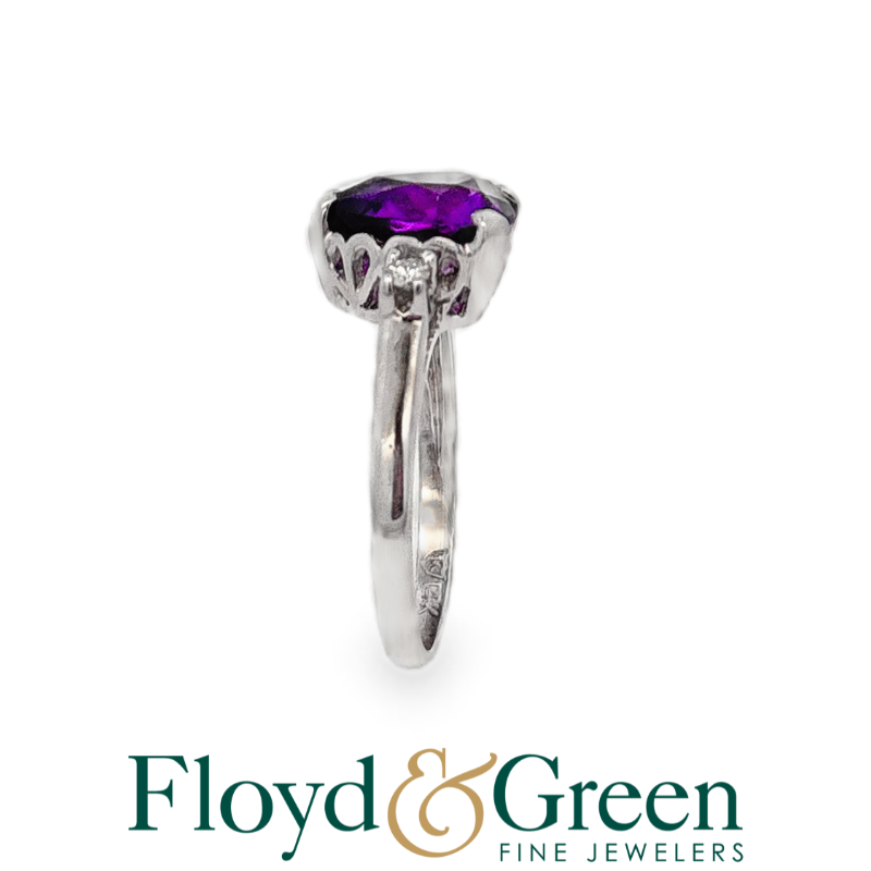 Amethyst & Diamond Heart Ring