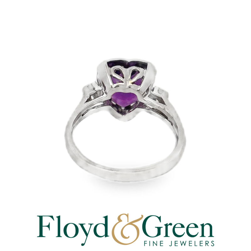 Amethyst & Diamond Heart Ring