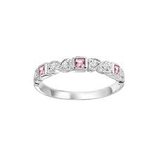 Pink Tourmaline & Diamond Stackable Birthstone Ring