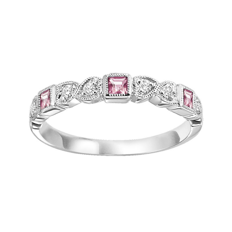 Pink Tourmaline & Diamond Stackable Birthstone Ring