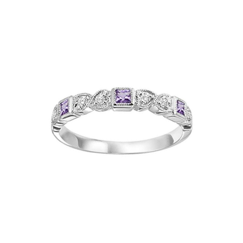Amethyst & Diamond Stackable Birthstone Ring