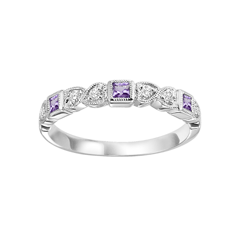 Amethyst & Diamond Stackable Birthstone Ring